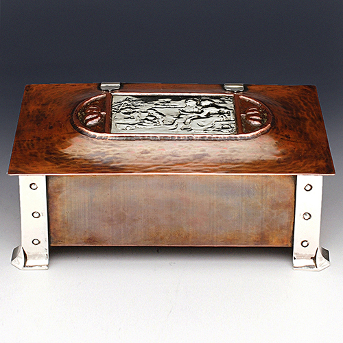 Arts and crafts silver copper box a. e. jones