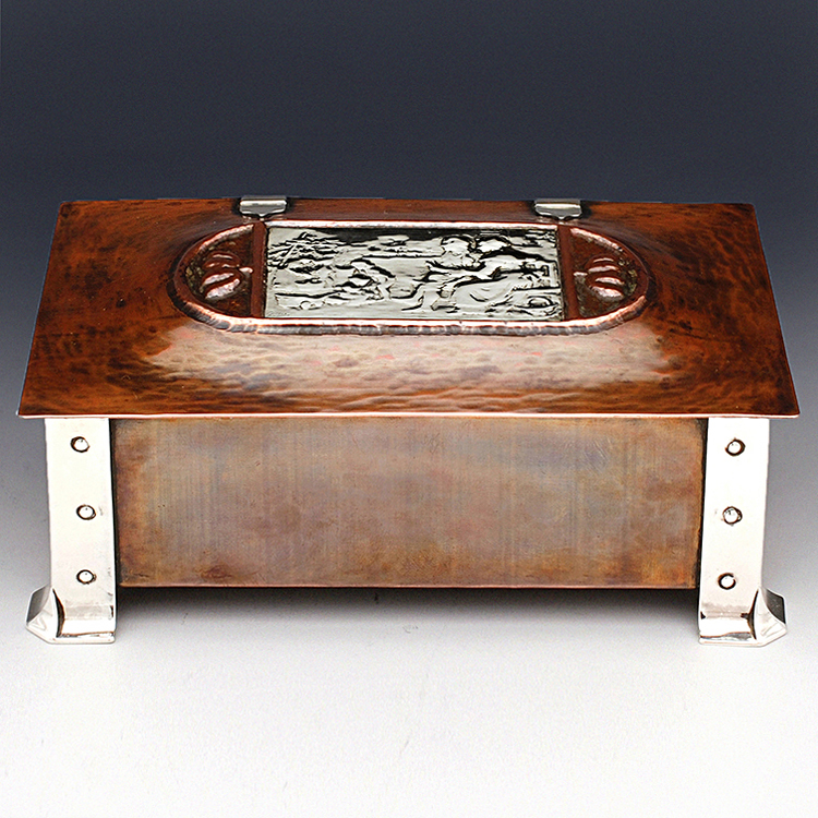 Arts and crafts copper and silver box by A. E. Jones