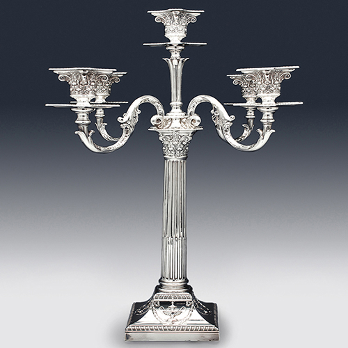 Antique silver five branch corinthium column candelabra elkington and co