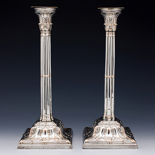 Sheffield plate georgian cluster columnar candlesticks henry tudor 
