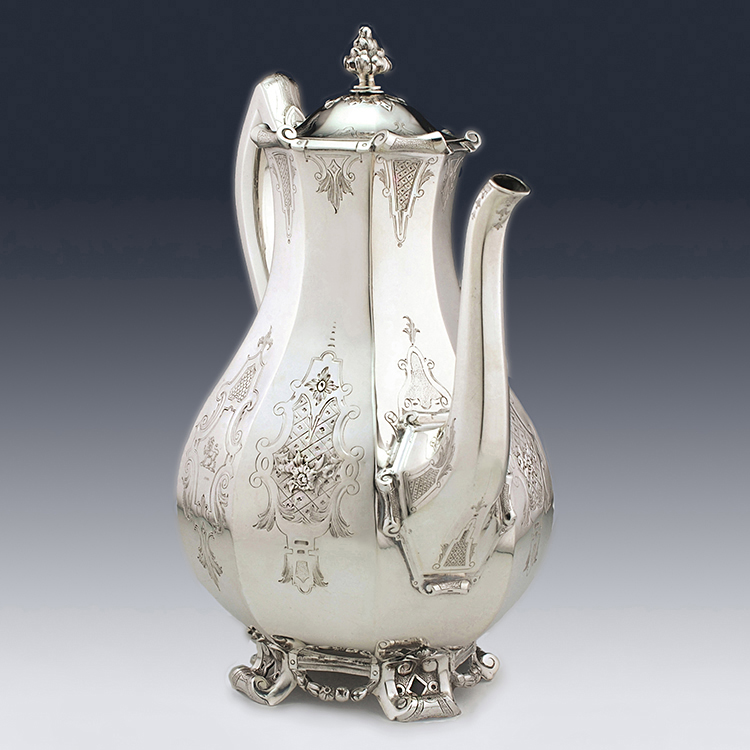 Sterling silver antique coffee pot by Benjamin Preston