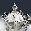 Top of coffee pot showing lid engraving and knop
