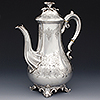 Profile showing bulbous form of Barnards sterling silver coffee pot