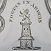 Close up of engraved crest representing the Postlethwaite family