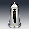 Rear view showing handle detail of silver coffee pot