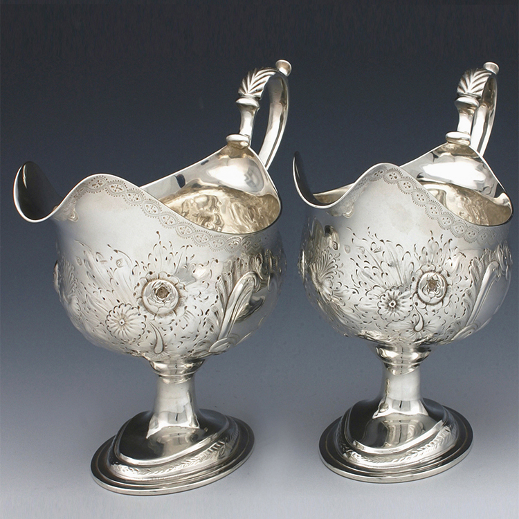 Pair of Georgian antique sterling silver sauce boats William Stephenson
