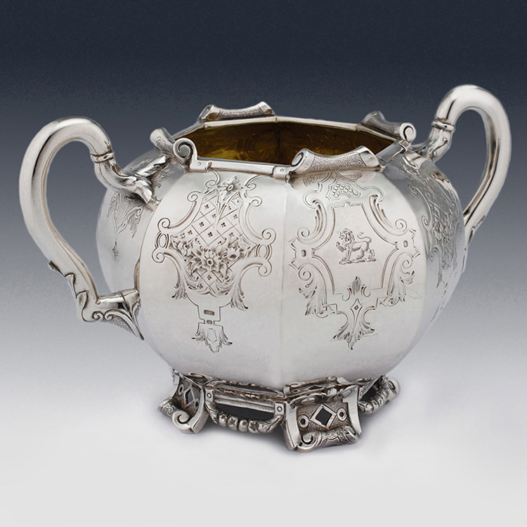 Victorian antique sterling silver sugar bowl Benjamin Preston