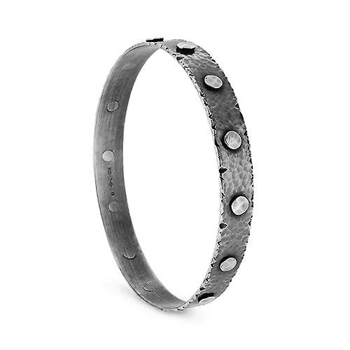 Oxidised finished 10mm wide round riveted bangle