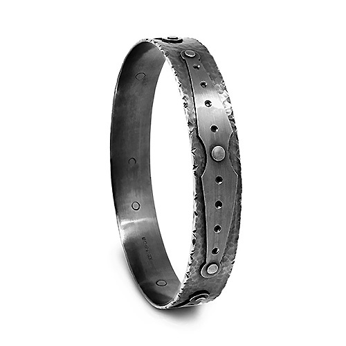 Oxidised finished 13mm wide strap designed riveted bangle