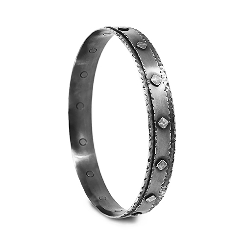 Oxidised finished 10mm wide square riveted layered bangle