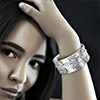 Model showing sterling silver cuff bangle on wrist