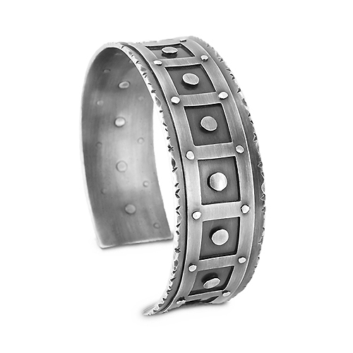 Oxidised finished 20mm wide riveted box design cuff bangle