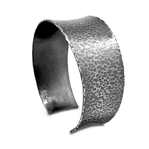 Oxidized Finish 30mm wide planished silver cuff bangle