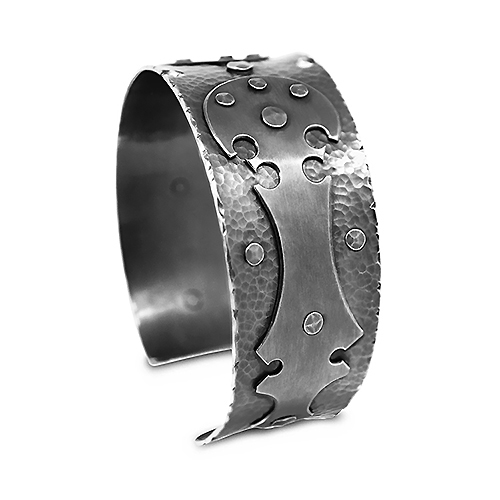 Oxidised Finish 28mm wide riveted silver cuff bangle