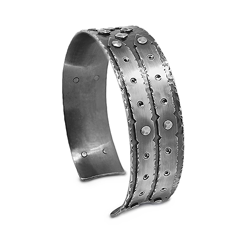 Oxidised Finish 20mm wide riveted strap cuff bangle