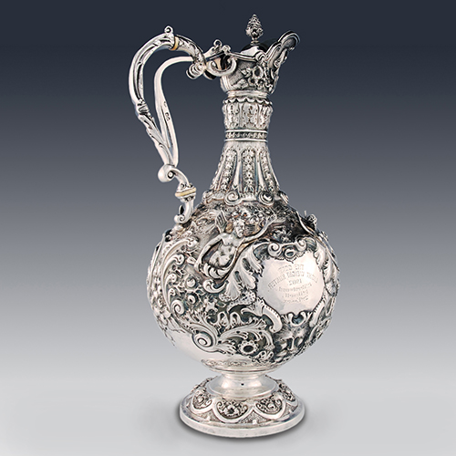 Antique sterling silver Georgian and Victorian ewers, claret jugs and goblets